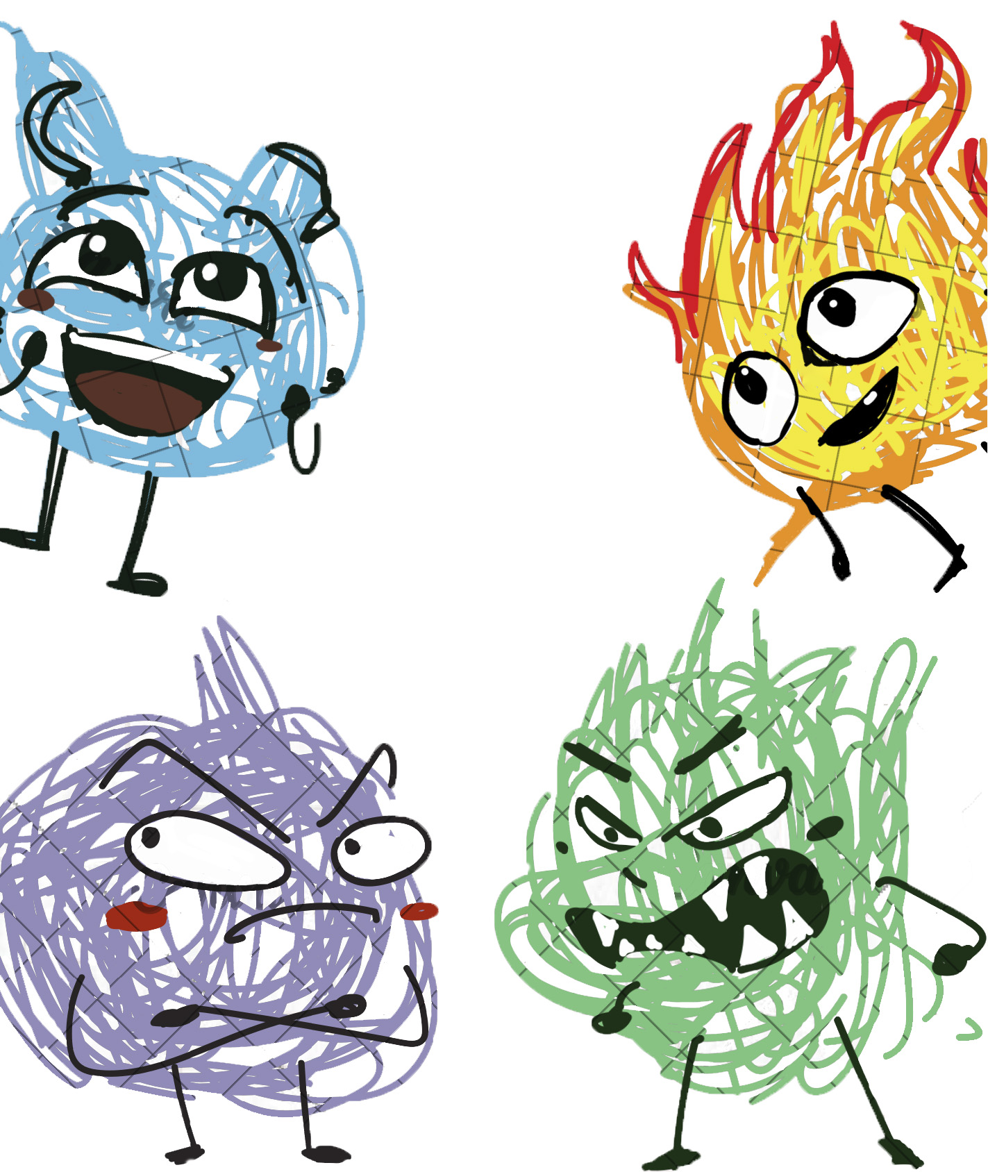Presetnation cover showing child drawings of four (2x2) emotions as circles filled with rough lines, blue, purple, red and yellow, green and purple. Each circle has big eys, mouth, and stick arms and legs